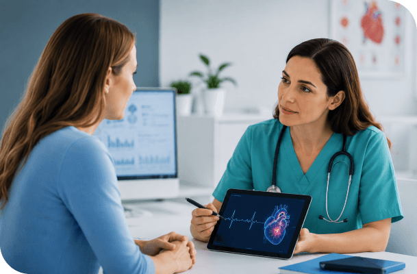 Female cardiologist discussing cardiovascular health with a patient