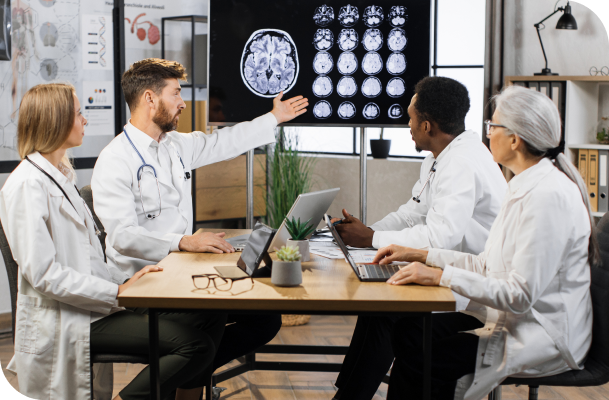 Doctors reviewing brain imaging during the Epidemiology in Psychiatry webinar